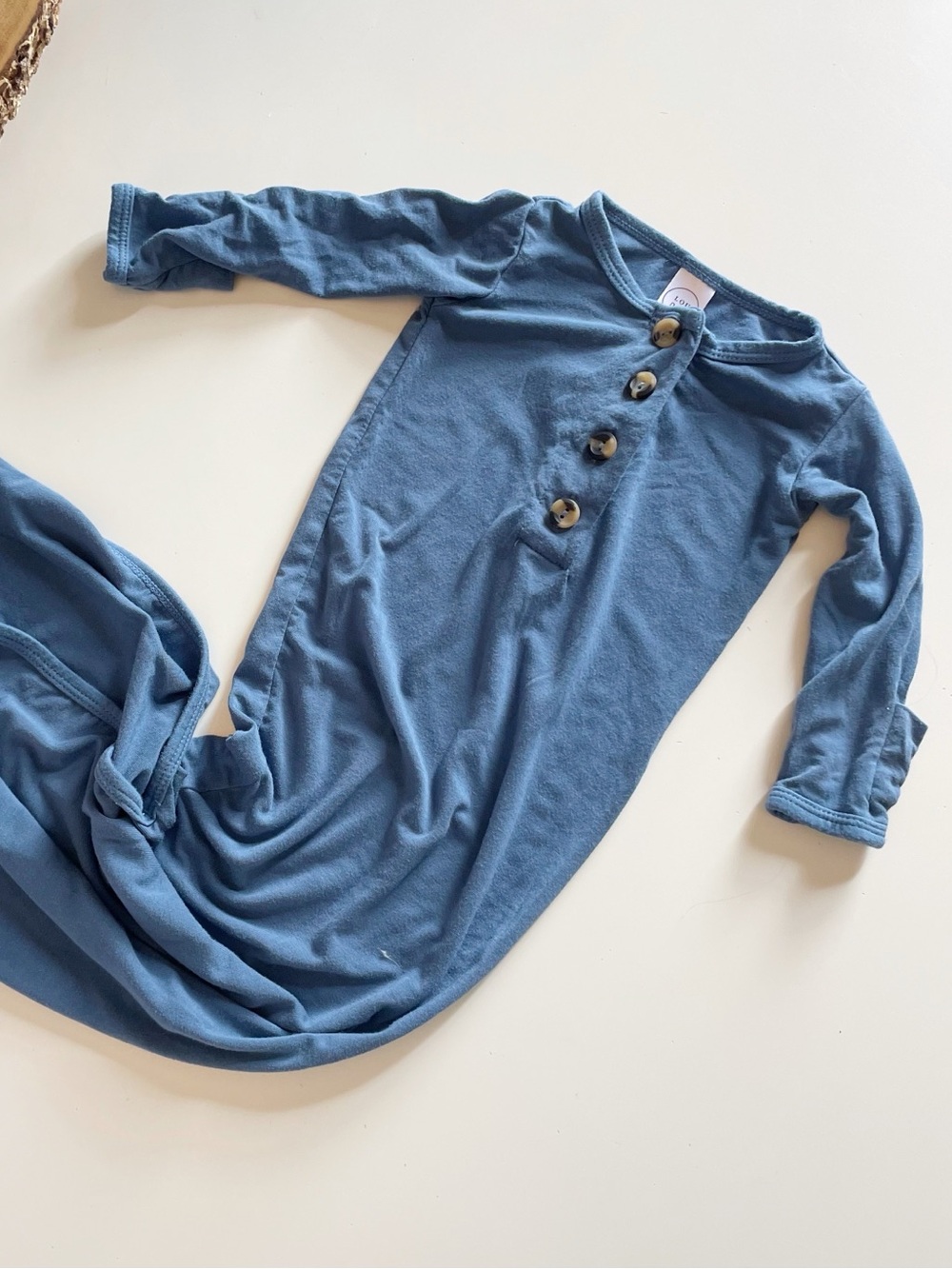 Lou Lou & Company Dusty Blue Rayon Knotted Gown | Newborn